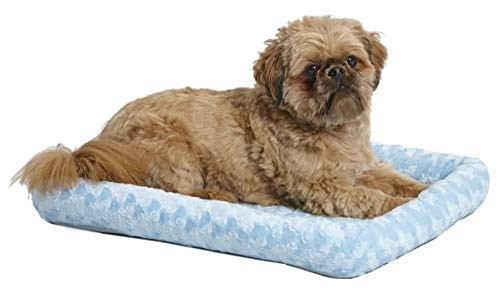 24L-Inch Blue Dog Bed or Cat Bed w/Comfortable Bolster | Ideal for Small Dog Breeds & Fits a 24-Inch Dog Crate | Easy Maintenance Machine Wash & Dry | 1-Year Warranty