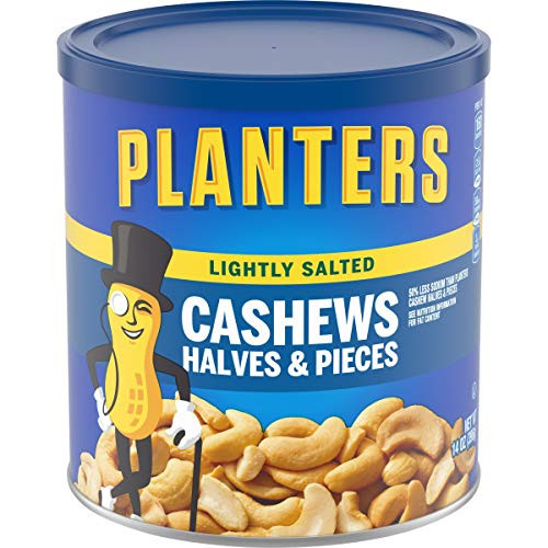 PLANTERS Lightly Salted Cashew Halves & Pieces, 14 oz Canisters (Pack of 3) - Cashews Roasted in Peanut Oil with Sea Salt - Snacks for Adults - Resealable Lid for Long-Lasting Freshness - Kosher PLANTERS Lightly Salted Cashew Halves & Pieces, 14 oz Canisters (Pack of 3) - Cashews Roasted in Peanut Oil with Sea Salt - Snacks for Adults - Resealable Lid for Long-Lasting Freshness - Kosher