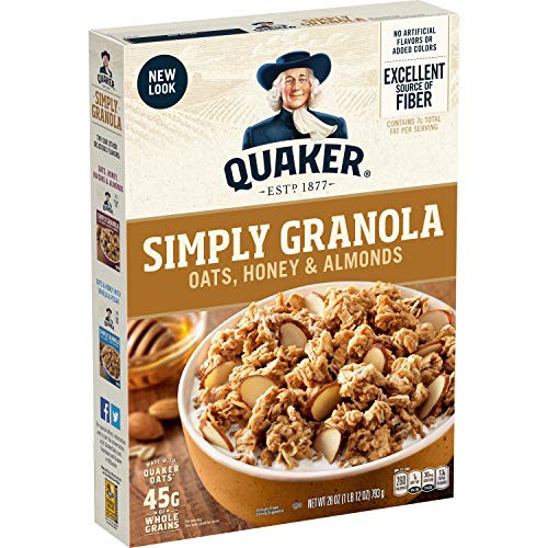 Quaker Simply Granola Oats, Honey & Almonds, Breakfast Cereal, 28 oz Boxes, (2 Pack) (00030000563137)