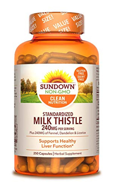 Milk Thistle by Sundown, Herbal Supplement, Supports Liver Health, Non-GMO, Free of Gluten, Dairy, Artificial Flavors, 80% Silymarin, 250 Capsules