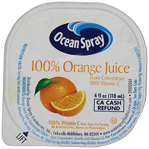 Ocean Spray 100% Orange Juice, 4 Ounce Cup (Pack of 48)