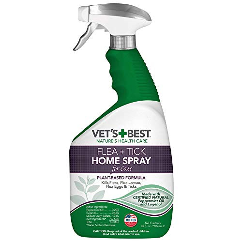 Vet's Best Flea and Tick Home Spray for Cats | Flea Treatment for Cats and Home | Flea Killer with Certified Natural Oils | 32 Ounces