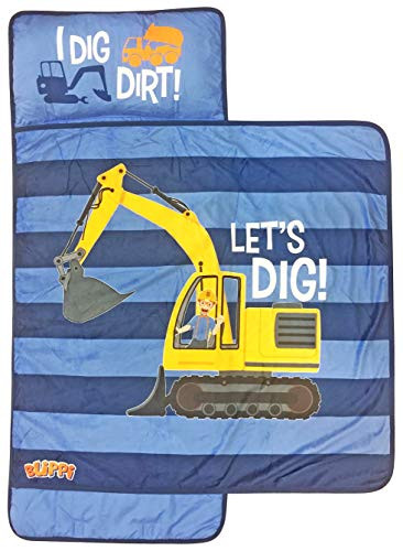Jay Franco Blippi Truck Stripes Nap Mat - Built-in Pillow and Blanket - Super Soft Microfiber Kids'/Toddler/Children's Bedding, Ages 3-5 (Official Blippi Product)