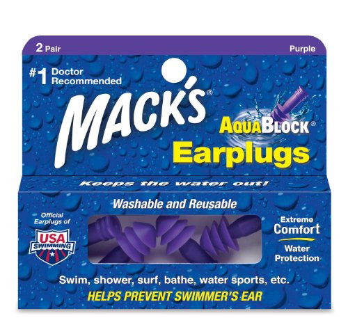 Mack's AquaBlock Earplugs, 2 Pair, Comfortable, Waterproof, Ear Plugs for Swimming, Snorkeling and Showering (Pack of 2)