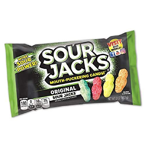 Sour Jacks Original Sour Candy, Sour Gummy Snacks, Bulk Pack, 2 oz Individual Single Serve Bags (Pack of 24) (Packaging May Vary)