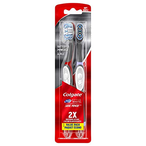 Colgate 360 Optic White Sonic Powered Vibrating Toothbrush, Soft - 2 Count