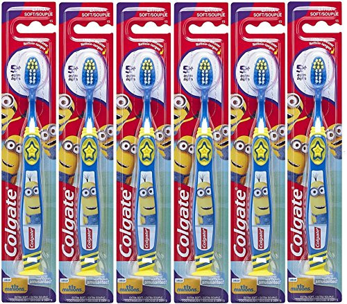 Colgate Kids Toothbrush, Despicable Me / Minions Design, Suction Cup, Tongue Cleaner, Extra Soft, Pack of 6