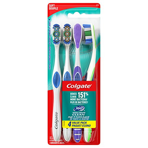 Colgate 360° Toothbrush with Tongue and Cheek Cleaner, Soft - 4 Count