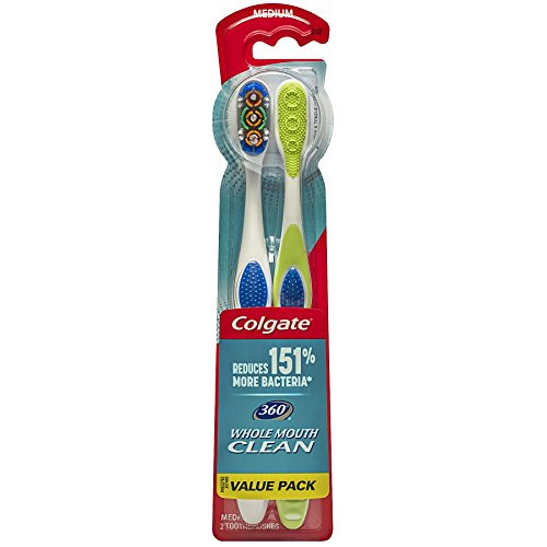 Colgate 360° Toothbrush with Tongue and Cheek Cleaner, Medium - 2 Count
