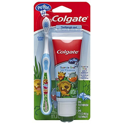 Colgate My First Baby and Toddler Toothbrush and Fluoride Free Toothpaste Set for Ages 0-2 Years