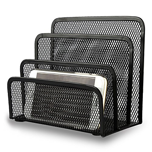 Desk File Organizer, Anumit Office Small Letter Sorter Desktop File Organizer Metal Mesh with 3 Vertical Upright Compartments