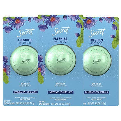 Secret Antiperspirant and Deodorant for Women, Freshies On-the-Go, Invisible Solid, Waterlily Scent, Travel Size 0.5 oz, 3-count