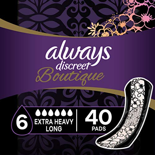Always Discreet Boutique Incontinence Pads, Extra Heavy Absorbency, Long Length, 40 Count