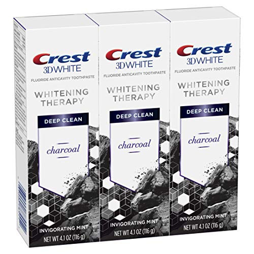 Crest Charcoal 3D White Toothpaste, Whitening Therapy Deep Clean with Fluoride, Invigorating Mint, 4.1 Ounce, Pack of 3 Crest Charcoal 3D White Toothpaste, Whitening Therapy Deep Clean with Fluoride, Invigorating Mint, 4.1 Ounce, Pack of 3
