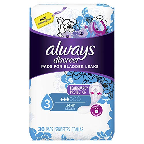 Always Discreet Incontinence Pads for Women, Light Absorbency, 90 Count (30 Count, Pack of 3-90 Count Total) Always Discreet Incontinence Pads for Women, Light Absorbency, 90 Count (30 Count, Pack of 3-90 Count Total)