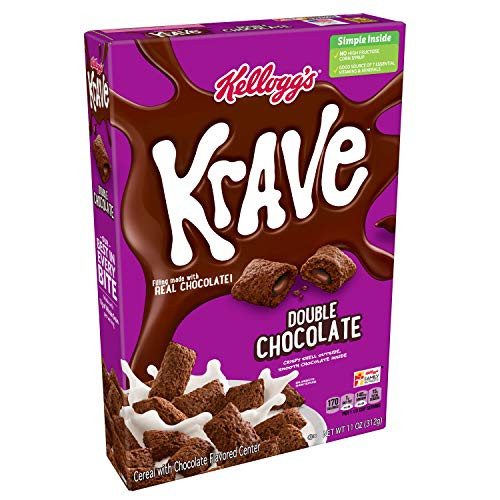 Kellogg's Krave, Breakfast Cereal, Double Chocolate, Filling Made with Real Chocolate, 11oz Box(Pack of 10)