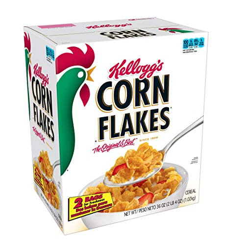 Kelloggs Corn Flakes, Breakfast Cereal, Original Fat-Free, 36 oz Box