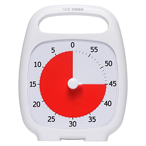 Time Timer PLUS 60 Minute Desk Visual Timer  Countdown Timer with Portable Handle for Classroom, Office, Homeschooling, Study Tool, with Silent Operation (White)