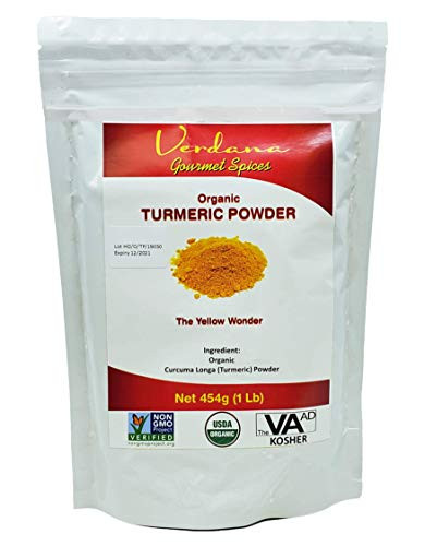 Verdana Organic Turmeric Root Powder (Fine Ground), 1 Lb (16 oz), USDA, Kosher, Non-GMO Verified Premium Grade, High Purity, With Curcumin, Gluten free, Keto friendly