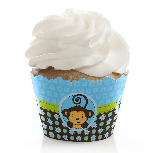 Monkey Boy - Baby Shower or Birthday Party Decorations - Party Cupcake Wrappers - Set of 12