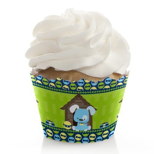 Big Dot of Happiness Boy Puppy Dog - Baby Shower or Birthday Party Decorations - Party Cupcake Wrappers - Set of 12