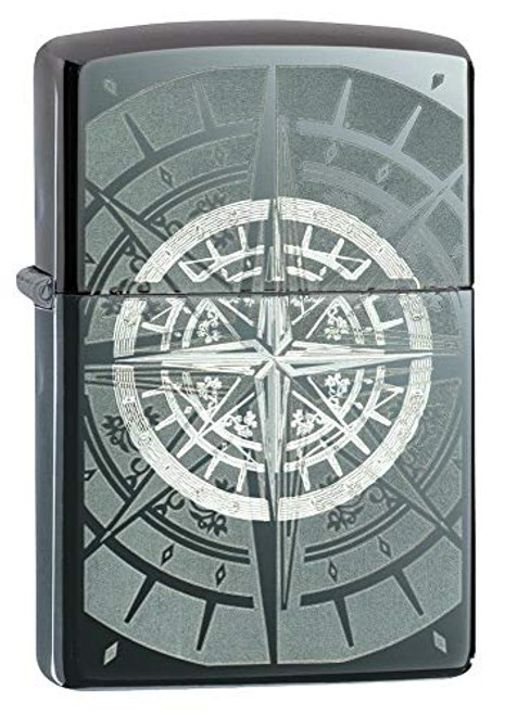 Zippo Compass Black Ice Pocket Lighter, Antique Silver, One Size