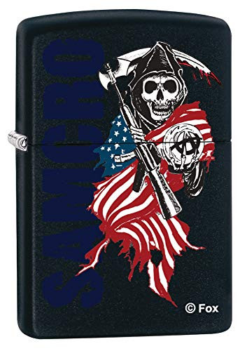 Zippo Sons of Anarchy Grim Reaper and Flag Black Matte Pocket Lighter