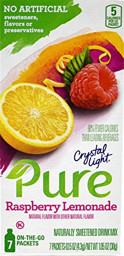 Crystal Light Pure Raspberry Lemonade On The Go Drink Mix, 7-Packet Box (4 Box Pack)