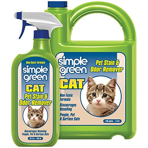 Simple Green Cat Stain & Odor Remover - Enzyme Cleaner for Cat Urine, Feces, Blood, Vomit (32 oz Sprayer & 1 gallon Refill)