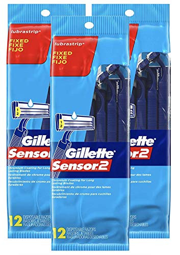 Gillette Sensor2 Fixed Men's Disposable Razor, 12 Count (Pack of 3)