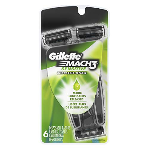 Gillette Mach3 Men's Disposable Razor, Sensitive, 6 Razors