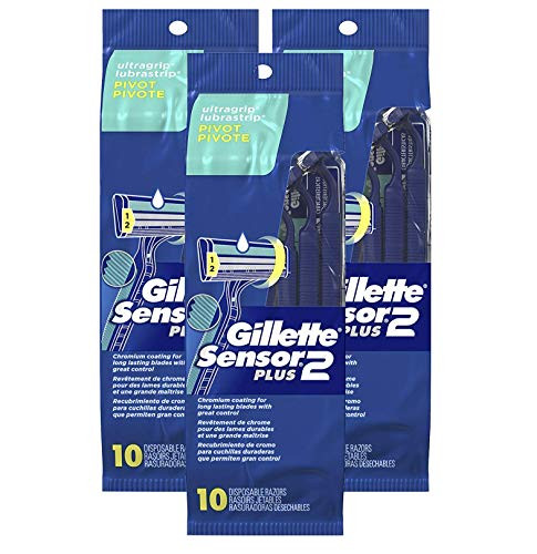 Gillette Sensor2 Plus Pivoting Head Mens Disposable Razors, 10 Count (Pack of 3)