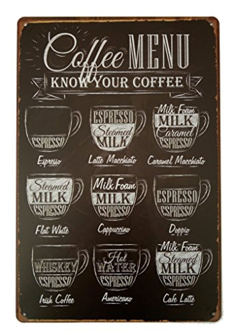 ERLOOD Coffee Menu Know Your Coffee Tin Sign Wall Retro Metal Bar Pub Poster Metal 12 X 8 ERLOOD Coffee Menu Know Your Coffee Tin Sign Wall Retro Metal Bar Pub Poster Metal 12 X 8