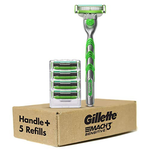 Gillette Mach3 Sensitive Men's Razor Handle + 5 Blade Refills