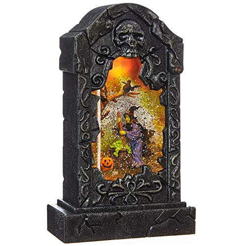 RAZ Imports 10.5" Witch Tombstone Lighted Water Lantern Halloween Swirling Glitter Snow Globe