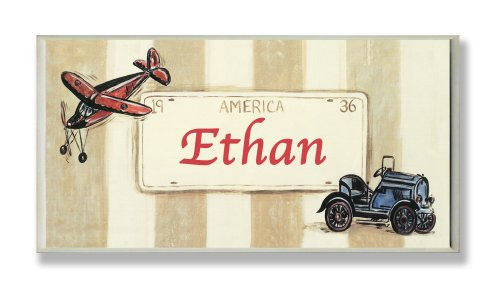 The Kids Room by Stupell Ethan, America License Plate with Plane and Automobile Rectangle Wall Plaque