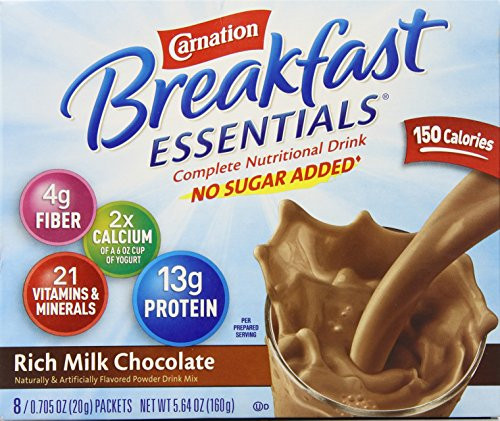 Carnation Instant Breakfast No Sugar Added, Chocolate, 20g, 8 Count