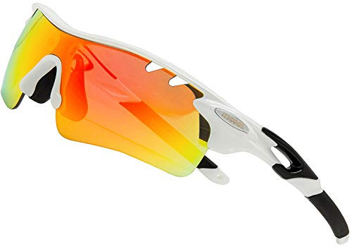 ITSCOOL Polarized Sports Sunglasses with 3 Interchangeable Lenses for Men Women Golf Running Baseball Cycling Glasses White