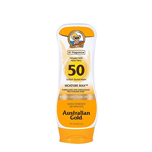 Australian Gold Sunscreen Lotion SPF 50, 8 Ounce | Moisture Max | Infused with Aloe Vera | Broad Spectrum | Water Resistant Australian Gold Sunscreen Lotion SPF 50, 8 Ounce | Moisture Max | Infused with Aloe Vera | Broad Spectrum | Water Resistant