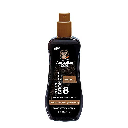 Australian Gold Spray Gel Sunscreen with Instant Bronzer SPF 8, 8 Ounce | Moisturize & Hydrate Skin | Broad Spectrum | Water Resistant | Non-Greasy | Oxybenzone Free | Cruelty Free