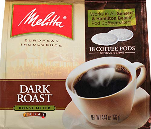 Melitta Dark Roast Coffee Pods for Senseo & Hamilton Beach Pod Brewers, 18 Count