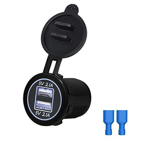 LinkStyle 12V 4.2A Dual USB Charger Socket Waterproof Power Outlet with White LED Indicator Light & Dual Charging Ports for 12V Car RV Boat Marine Motorcycle Mobile