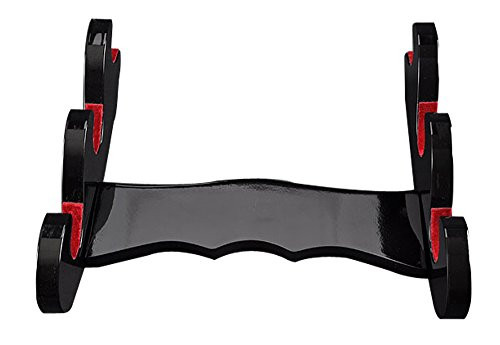 Handmade Sword - Three Tiers Black Paino Lacquered Wooden Wall Sword Stand, Samurai Katana Wakizashi Tanto Swords Display Holder, Padded