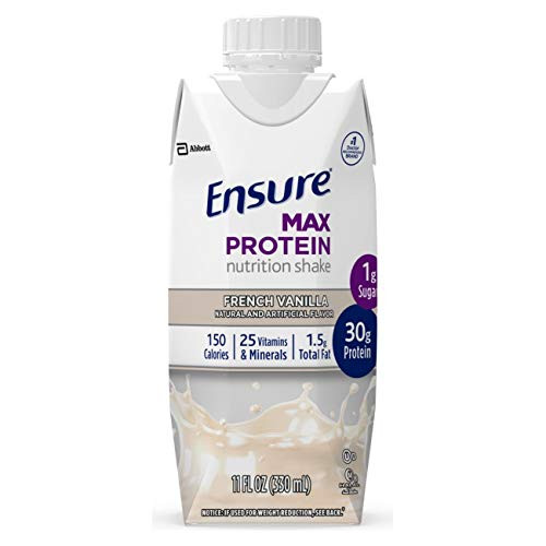 Ensure Max Protein Nutritional Shake with 30g of Protein, 1g of Sugar, High Protein Shake, French Vanilla, 11 Fl Oz, 12 Count