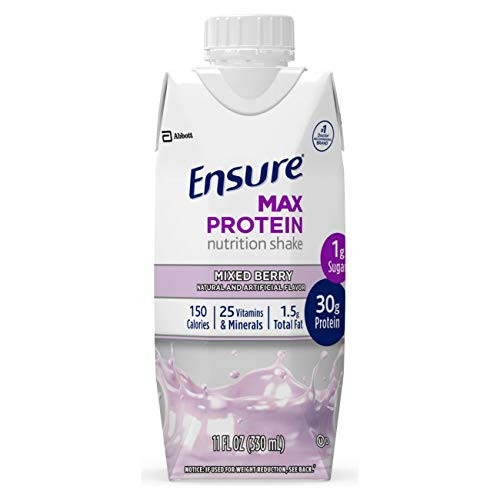 Ensure Max Protein Nutritional Shake with 30g of Protein, 1g of Sugar, High Protein Shake, Mixed Berry, 11 fl oz, 12 Count