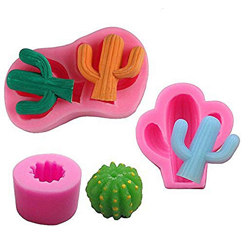 MoldFun 3-Pack Cacti Silicone Molds Set, Cactus Moulds for Cake Fondant Decorating, Mini Soap, Chocolate, Candy, Candle, Polymer Clay, Resin, Plaster, Wax Crayon Melt