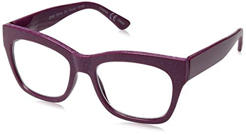 Peepers by PeeperSpecs Women's Shine On Focus Square Blue Light Filtering Reading Glasses, Pink, 53 mm + 0