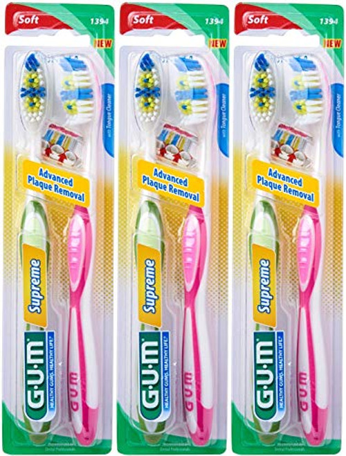 GUM Supreme Soft Toothbrush, 2 Count (Pack of 3) Total 6 Toothbrushes GUM Supreme Soft Toothbrush, 2 Count (Pack of 3) Total 6 Toothbrushes