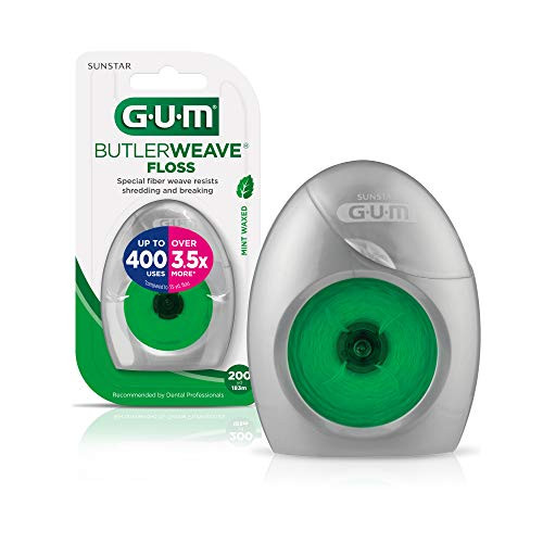 GUM ButlerWeave Waxed Dental Floss, Rewindable Dispenser, Mint, 200 Yards