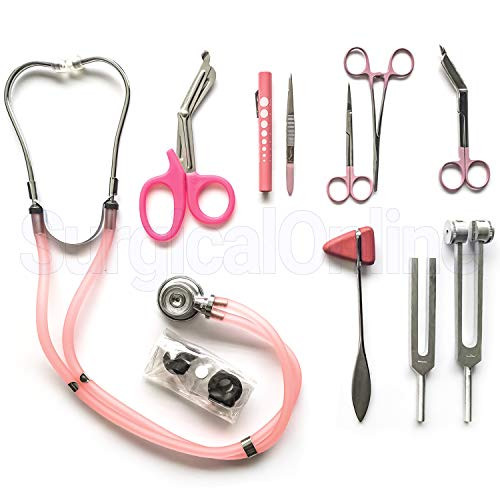9 Piece Medical Diagnostic Kit in Pink Ideal for EMT, Nursing, Surgical, EMS and Medical Student (Pink)